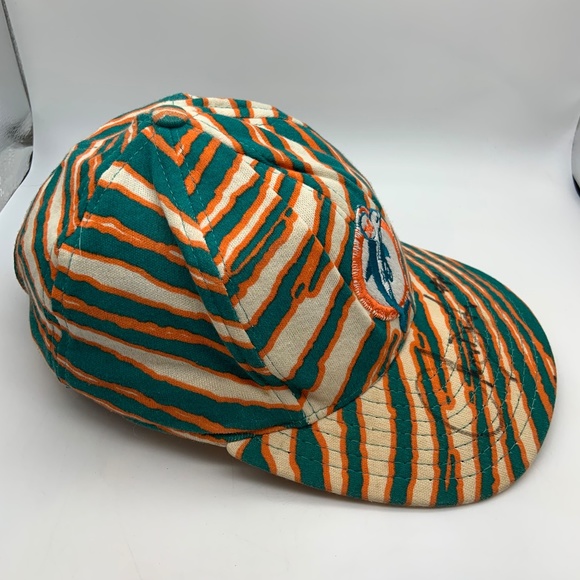 VTG 90s Zubaz Miami Dolphins Retro Logo Zebra Pattern Snapback Hat Autographed - Picture 5 of 16
